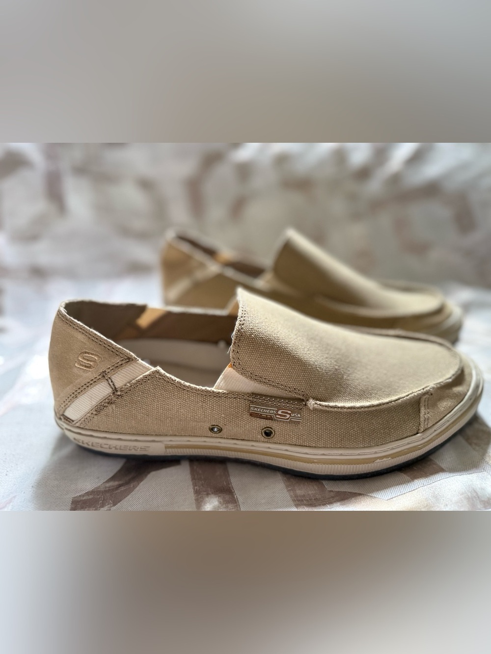 Skechers Men’s Slip-On Canvas Loafers — Tan